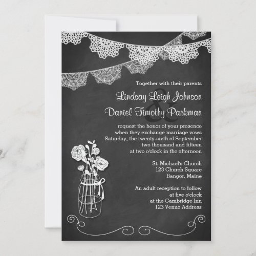 Wedding  Mason Jar Lace Bunting  Chalkboard 2 Invitation