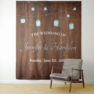 Wedding Mason Jar Lights Barn Wood Backdrop