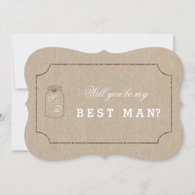 Wedding Mason Jar Linen Canvas BEST MAN Invite (Front)