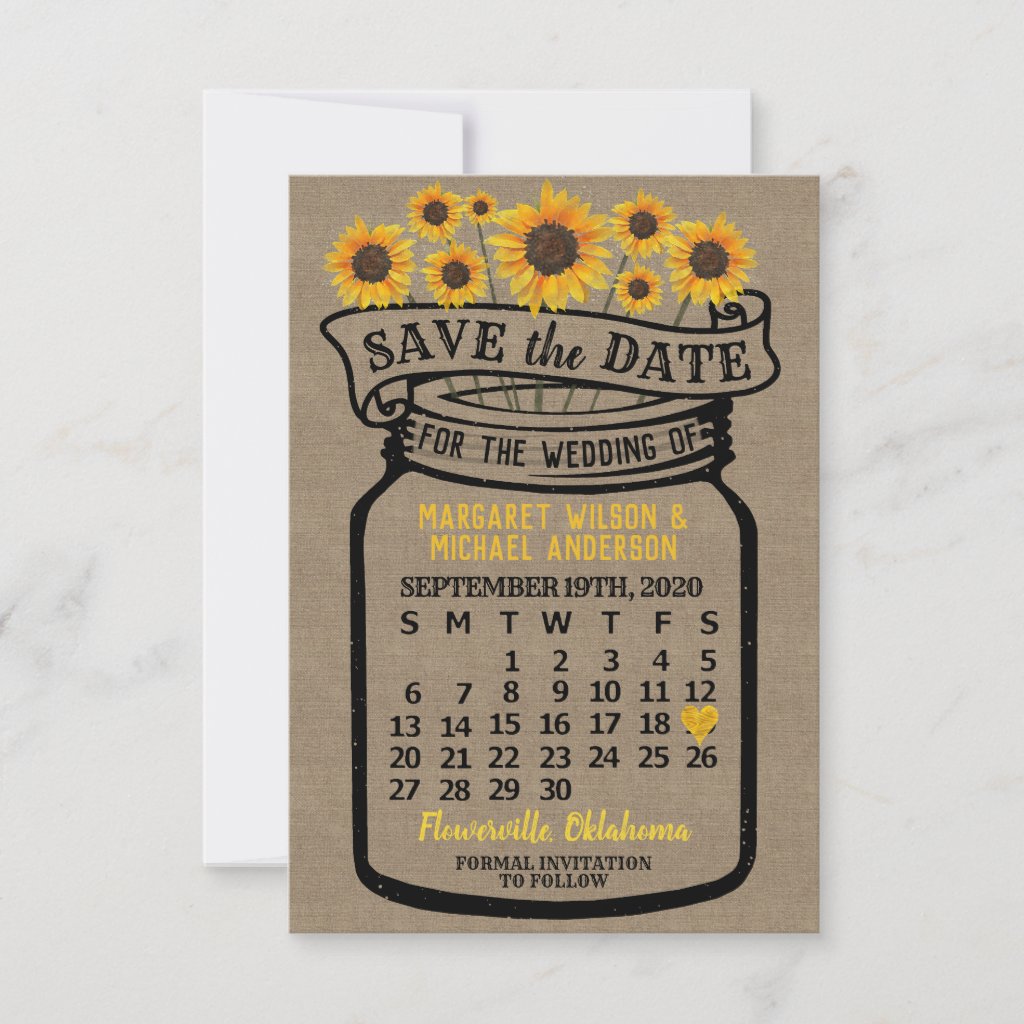 Wedding Mason Jar Sunflower September 2020 Month