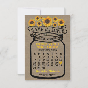 Wedding Mason Jar Sunflowers June 2020 Calendar Save The Date