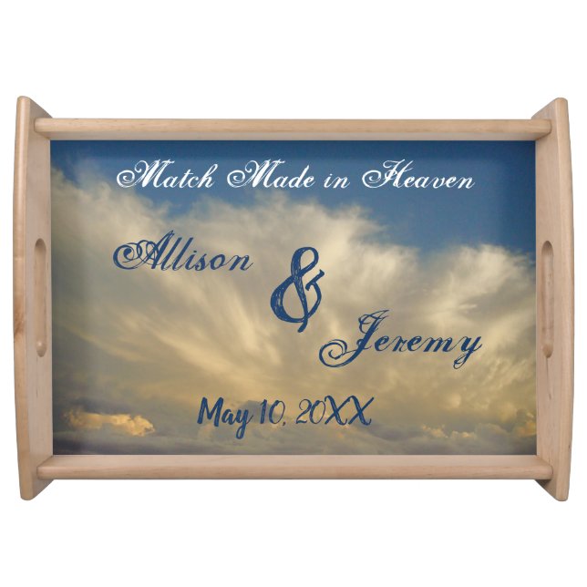 Wedding Match Made In Heaven Celestial Sky Clouds Serving Tray (Front)