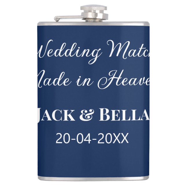 Wedding Match made in heaven wedding favours blue  Flask (Front)