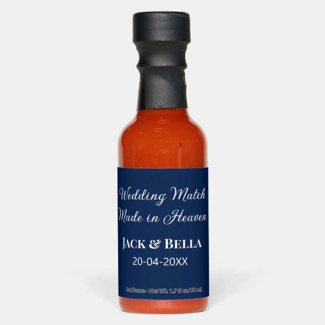 Wedding Match made in heaven wedding favours blue  Hot Sauces (Front)