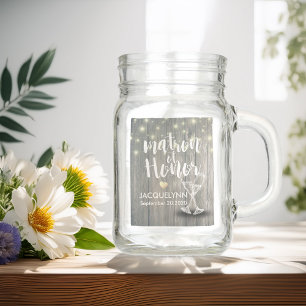 Wedding Matron of Honor Champagne Glass Wood Light Mason Jar