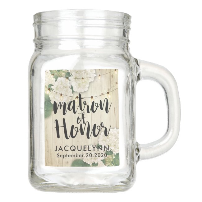 Wedding Matron of Honor Flowers String Lights wood Mason Jar