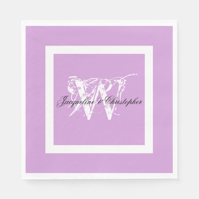 Wedding Mauve Modern Chic Monogram Names Paper  Napkins (Front)