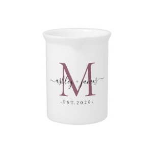 Wedding Mauve Purple Monogram Names Year Est Beverage Pitcher