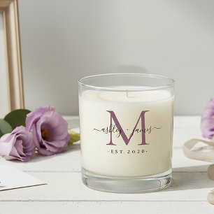 Wedding Mauve Purple Monogram Names Year Est  Scented Candle