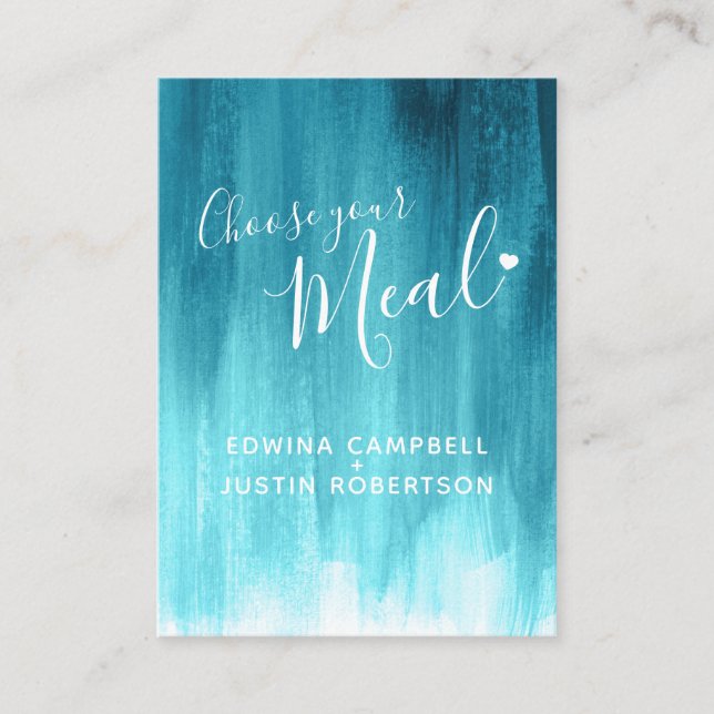 Wedding meal choice aqua teal art enclosure card (Front)