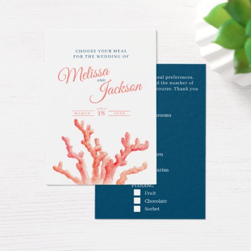 Wedding meal choice coral blue small cards