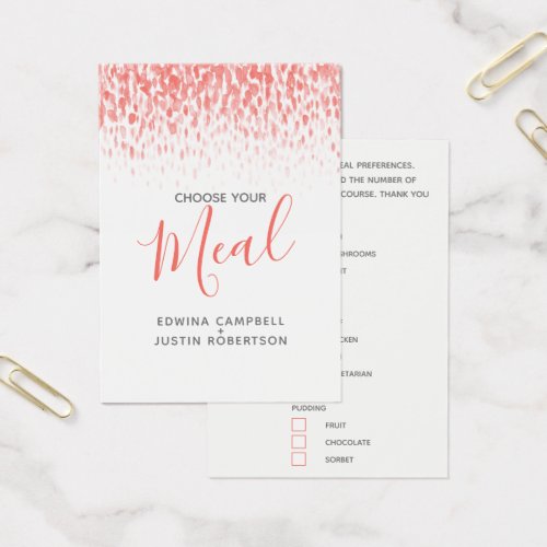 Wedding meal choice coral watercolor reply cards