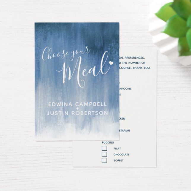 Wedding meal choice gray blue art small cards (Desk)