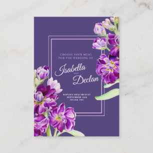 Wedding meal choice hoary stock purple flowers enclosure card