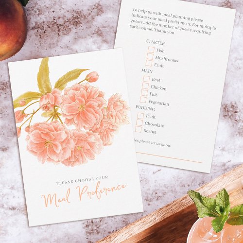 Wedding meal choice peach floral reply cards