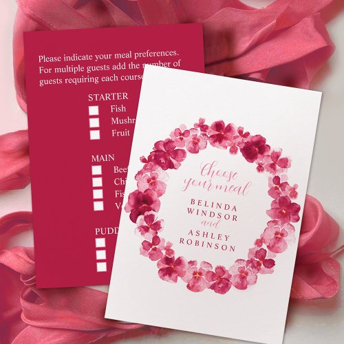 Wedding meal choice pink pansy floral enclosure card