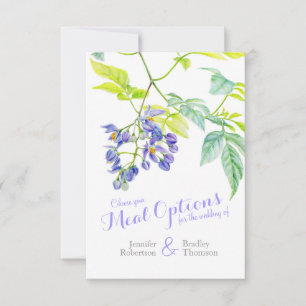 Wedding meal choice purple floral reply cards