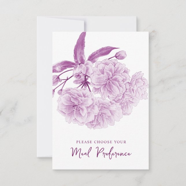 Wedding meal choice purple floral reply cards (Front)