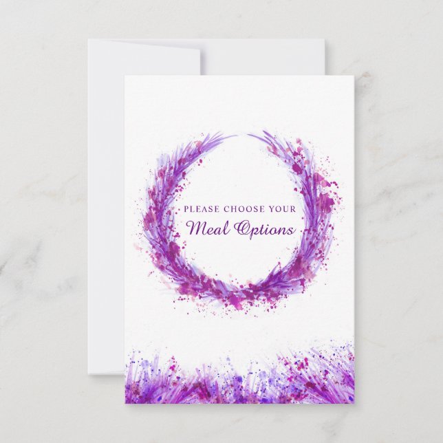 Wedding meal choice purple splash enclosure cards (Front)