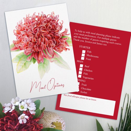 Wedding meal choice red burgundy floral cards