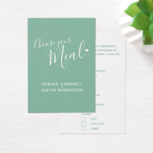 Wedding meal choice script green enclosure cards