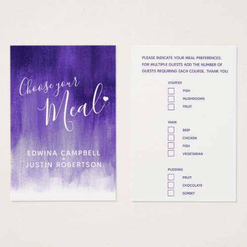 Wedding meal choice ultraviolet art small cards