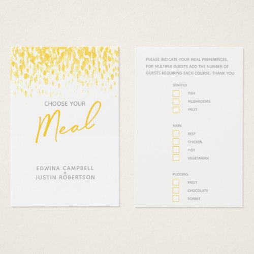 Wedding meal choice yellow watercolor reply cards