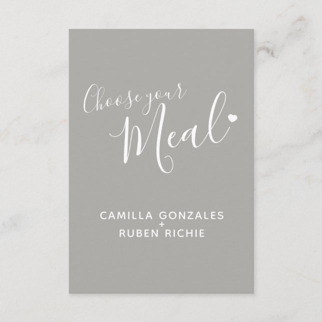 Wedding meal option script text gray enclosure card (Front)