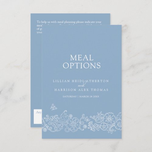 Wedding meal options dusty blue white blossom enclosure card