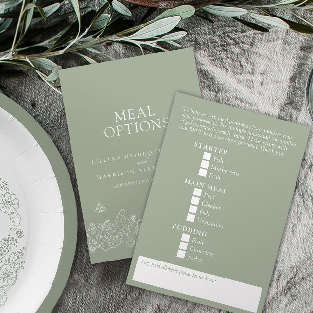 Wedding meal options sage green white blossom enclosure card (Creator Uploaded)