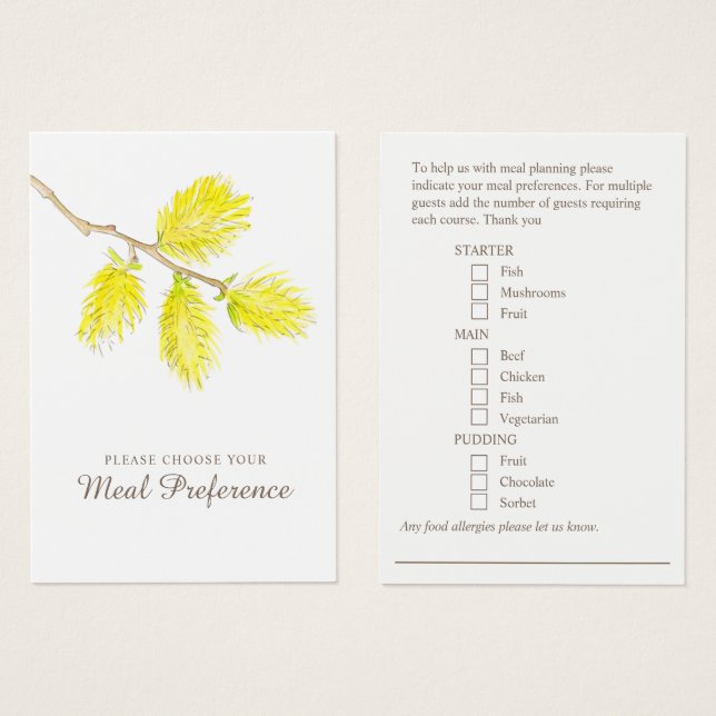 Wedding meal preference spring yellow cards (Front & Back)