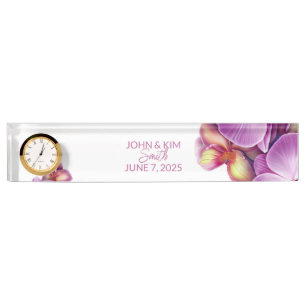 Wedding Memento Desk Nameplate with Clock