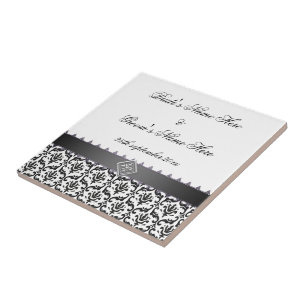 Wedding Memento Tile Stylish Black & White Damask