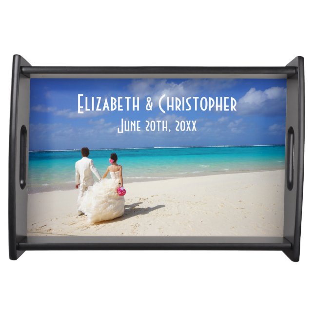 Wedding Memento Wedding Couple on a Tropical Beach Serving Tray (Front)