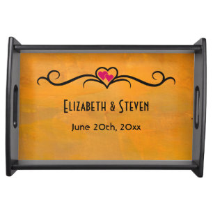 Wedding Memento Yellowish Orange Abstract Texture Serving Tray