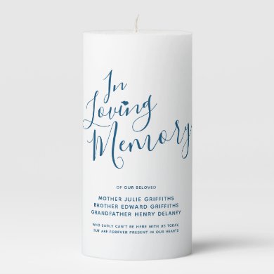 Wedding memorial blue white custom script text pillar candle