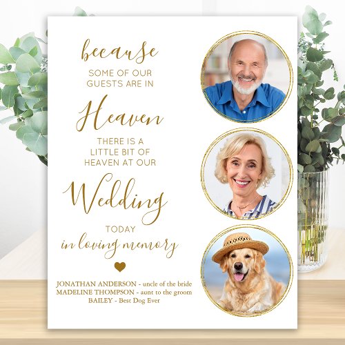 Wedding Memorial Custom Gold 3 Photo Heaven Poem  Poster