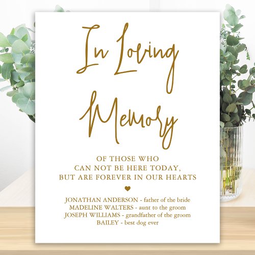 Wedding Memorial Elegant Gold In Loving Memory  Poster
