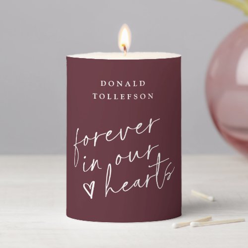 Wedding Memorial Forever in our Hearts Merlot Pillar Candle