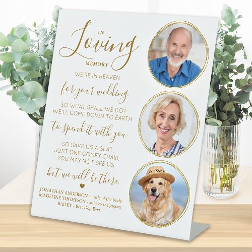 Wedding Memorial Gold 3 Photo In Loving Memory  Pedestal Sign