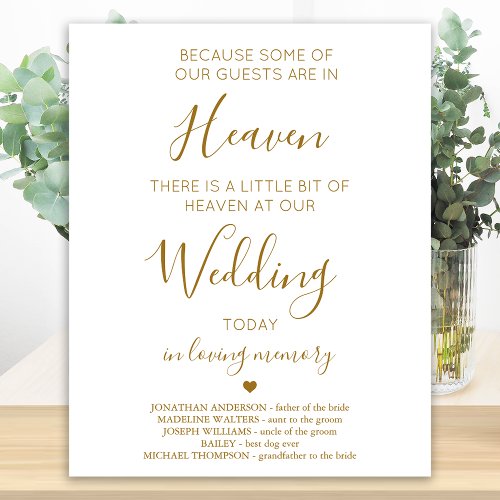 Wedding Memorial Gold Personalized Heaven Poem Poster