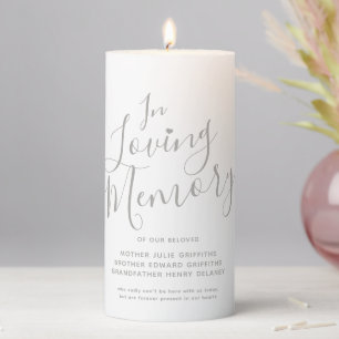 Wedding memorial gray white custom script text pillar candle