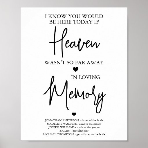 Wedding Memorial Heaven Poem In Loving Memory Poster | Zazzle