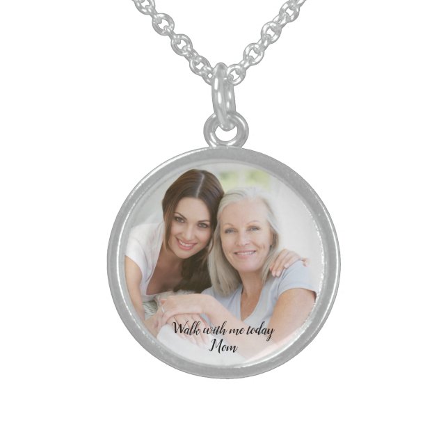 Wedding Memorial Mother Photo Bouquet Charm Sterling Silver Necklace (Front)
