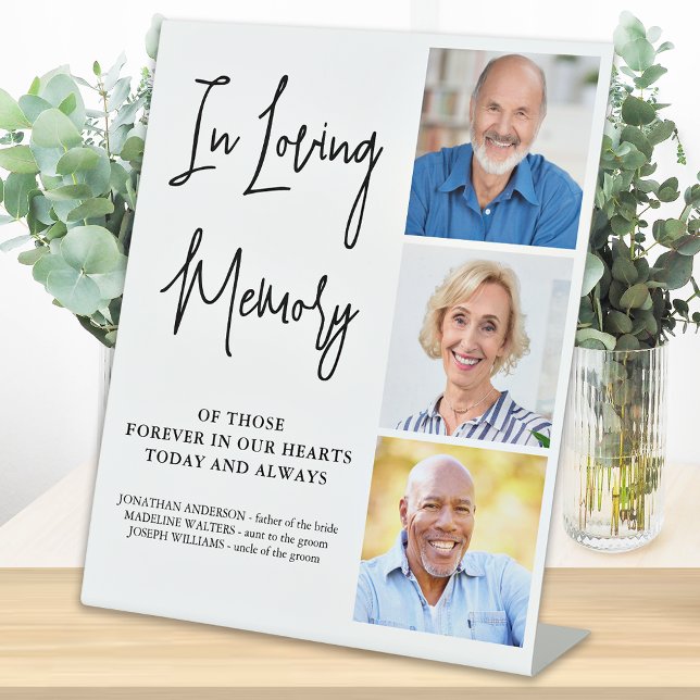 Wedding Memorial Personalize 3 Photo Loving Memory Pedestal Sign (Creator Uploaded)