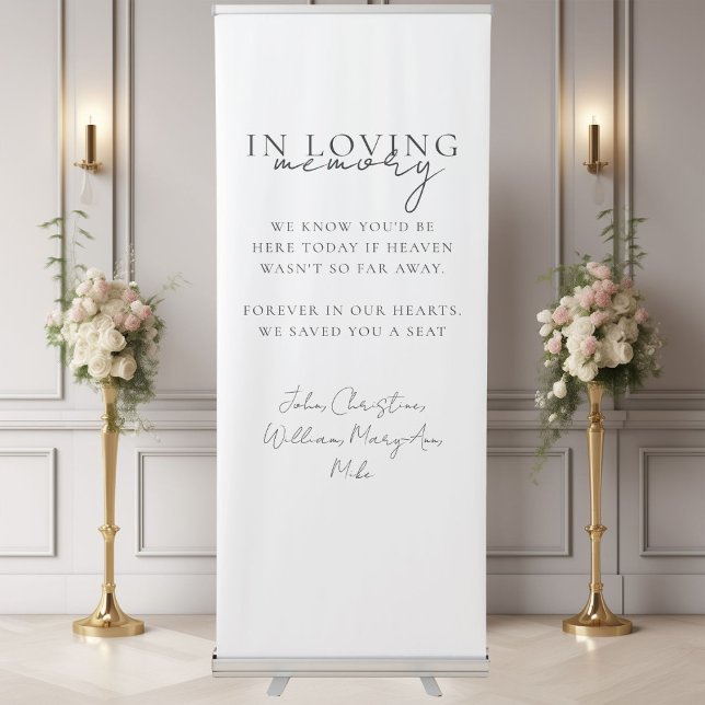 Wedding, Memorial, White, Retractable Banner (Custom Wedding, Memorial Banner, Elegant, Script Font Retractable Banner with your text & names.)