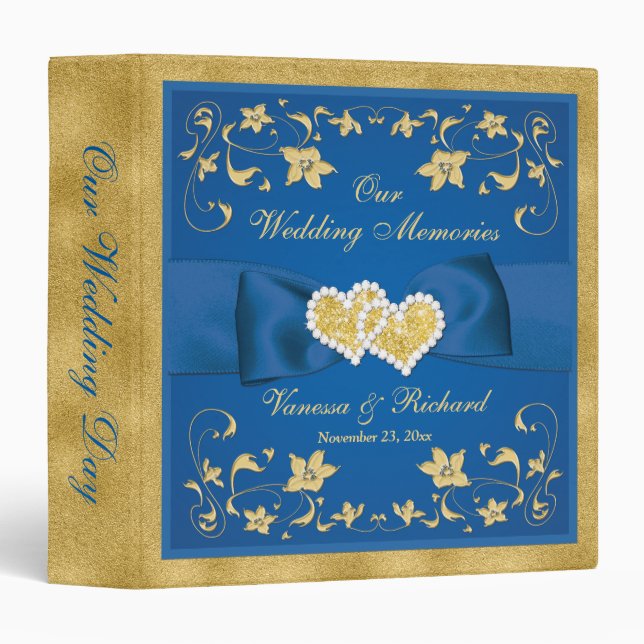 Wedding Memories BINDER - Royal Blue, FAUX Gold (Front/Spine)