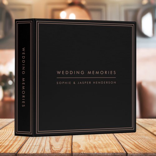 Wedding Memories Elegant Faux Rose Gold and Black 3 Ring Binder