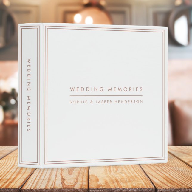 Wedding Memories Elegant Faux Rose Gold and White 3 Ring Binder (Creator Uploaded)