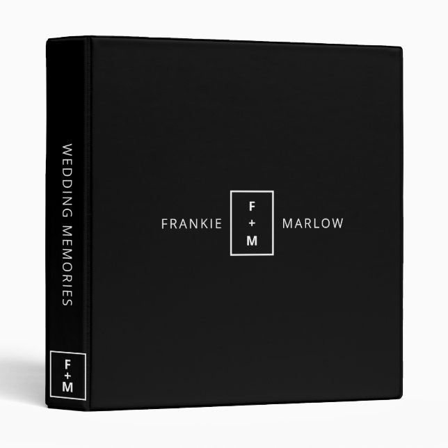 Wedding Memories Monogram Elegant Minimal Black 3 Ring Binder (Front/Spine)